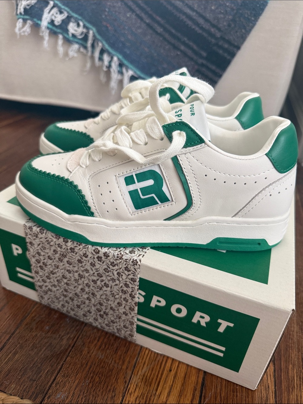 Loeffler Randall White and Green Sneakers- Low-Top Lace-Up Pour Le Sport